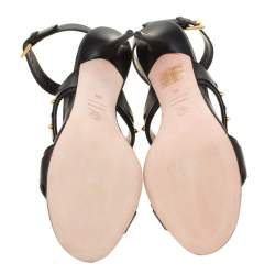 Pre Owned Alexander McQueen Black Leather Spike Studded Ankle Strap Sandals Size 38