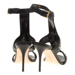 Pre Owned Alexander McQueen Black Leather Spike Studded Ankle Strap Sandals Size 38