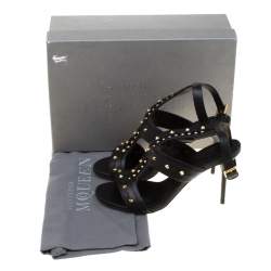 Pre Owned Alexander McQueen Black Leather Spike Studded Ankle Strap Sandals Size 38
