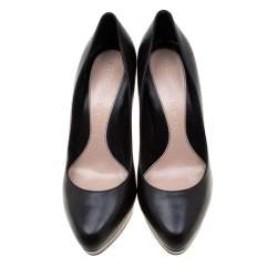 Pre Owned Alexander McQueen Black Leather Horn Heel Platform Pumps Size 40