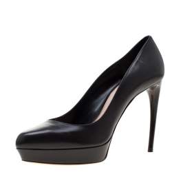 Pre Owned Alexander McQueen Black Leather Horn Heel Platform Pumps Size 40