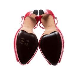 Pre Owned Alexander McQueen Red Python Peep Toe Ankle Strap Platform Sandals Size 38