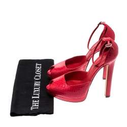 Pre Owned Alexander McQueen Red Python Peep Toe Ankle Strap Platform Sandals Size 38