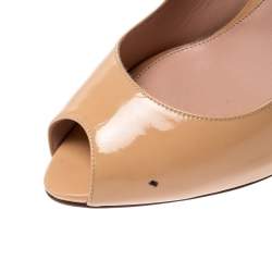 Pre Owned Alexander McQueen Beige Patent Leather Peep Toe Pumps Size 38