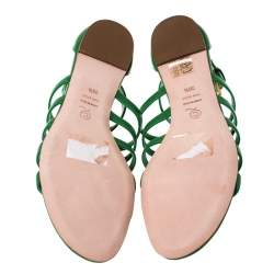 Pre Owned Alexander McQueen Green Leather Spike Detail Flat Gladiator Sandals Size 38.5