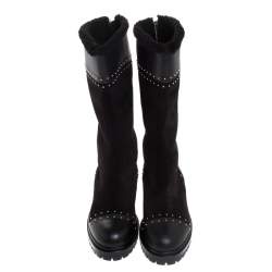 Pre Owned Alexander McQueen Black Suede Leather Studded Mid Calf Boots Size 39