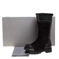 Pre Owned Alexander McQueen Black Suede Leather Studded Mid Calf Boots Size 39