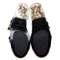 Pre Owned Alexander McQueen Black Patent Leather Buckle Detail Rose Heel Ankle Boots Size 40