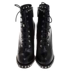 Pre Owned Alexander McQueen Black Leather Studded Ankle Boots Size 39.5