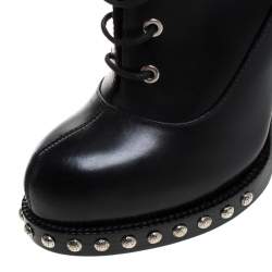 Pre Owned Alexander McQueen Black Leather Studded Ankle Boots Size 39.5