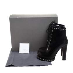 Pre Owned Alexander McQueen Black Leather Studded Ankle Boots Size 39.5
