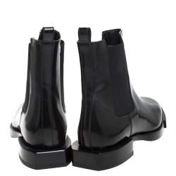 Pre Owned Alexander McQueen Black Leather And Stretch Fabric Ankle Boots Size 41