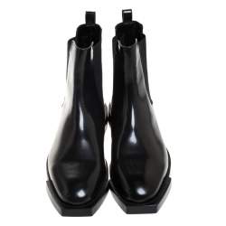 Pre Owned Alexander McQueen Black Leather And Stretch Fabric Ankle Boots Size 41