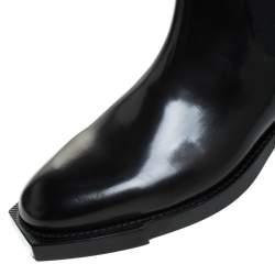 Pre Owned Alexander McQueen Black Leather And Stretch Fabric Ankle Boots Size 41