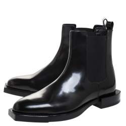 Pre Owned Alexander McQueen Black Leather And Stretch Fabric Ankle Boots Size 41