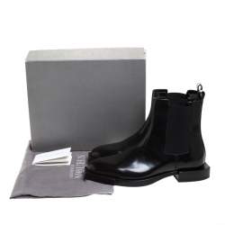 Pre Owned Alexander McQueen Black Leather And Stretch Fabric Ankle Boots Size 41