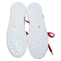 Pre Owned Alexander McQueen White/Red Leather And Floral Canvas Low Top Sneakers Size 38
