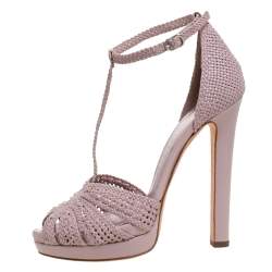 Pre Owned Alexander McQueen Lilac Woven Leather T-Bar Ankle Strap Platform Sandals Size 37