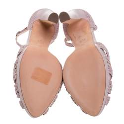 Pre Owned Alexander McQueen Lilac Woven Leather T-Bar Ankle Strap Platform Sandals Size 37