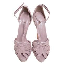 Pre Owned Alexander McQueen Lilac Woven Leather T-Bar Ankle Strap Platform Sandals Size 37