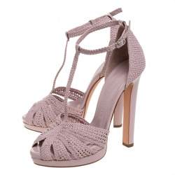 Pre Owned Alexander McQueen Lilac Woven Leather T-Bar Ankle Strap Platform Sandals Size 37