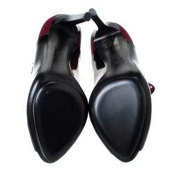 Pre Owned Alexander McQueen Burgundy/Black Suede And Patent Studded Platform Slip On Ankle Boots Size 40