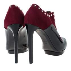 Pre Owned Alexander McQueen Burgundy/Black Suede And Patent Studded Platform Slip On Ankle Boots Size 40