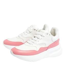 Pre Owned Alexander McQueen White/Pink Leather And Mesh Oversized Runner Low Top Sneakers Size 40