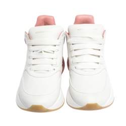 Pre Owned Alexander McQueen White/Pink Leather And Mesh Oversized Runner Low Top Sneakers Size 40