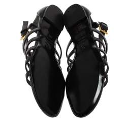 Pre Owned Alexander McQueen Black Leather Spike Detail Flat Gladiator Sandals Size 37.5