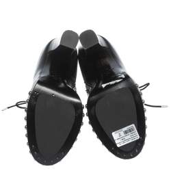 Pre Owned Alexander McQueen Black Leather Hobnail Platform Ankle Booties Size 39
