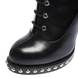 Pre Owned Alexander McQueen Black Leather Hobnail Platform Ankle Booties Size 39