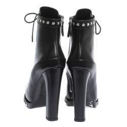 Pre Owned Alexander McQueen Black Leather Hobnail Platform Ankle Booties Size 39