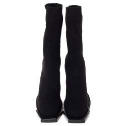Pre Owned Alexander McQueen Black Stretch Knit New Hybrid Ankle Booties Size 38 