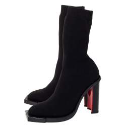 Pre Owned Alexander McQueen Black Stretch Knit New Hybrid Ankle Booties Size 38 