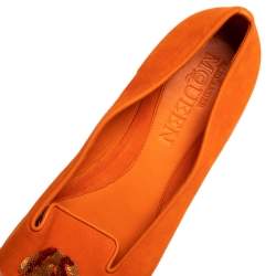 Pre Owned Alexander McQueen Orange Suede Leather Sequin Embellished Smoking Slippers Size 39.5 