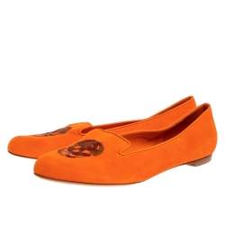 Pre Owned Alexander McQueen Orange Suede Leather Sequin Embellished Smoking Slippers Size 39.5 