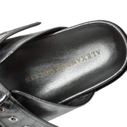 Alexander McQueen Metallic Grey Leather Birkenstock Rivet Bow Tie Slide Sandals Size 38.5