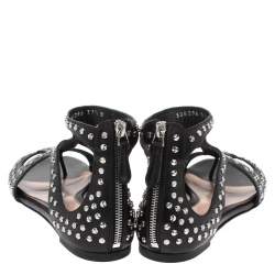 Pre Owned Alexander McQueen Black Micro Studded Leather Cage Flat Sandals Size 37.5