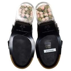 Pre Owned Alexander McQueen Black Patent Leather Flower Detail Three Buckle Boots Size 36