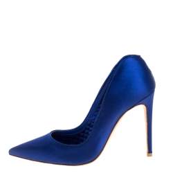 Pre Owned Alexander McQueen Electric Blue Satin Heart Pointed Toe Pumps Size 37