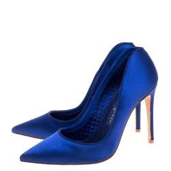 Pre Owned Alexander McQueen Electric Blue Satin Heart Pointed Toe Pumps Size 37