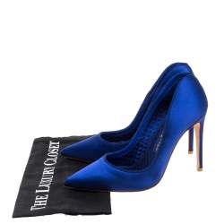 Pre Owned Alexander McQueen Electric Blue Satin Heart Pointed Toe Pumps Size 37
