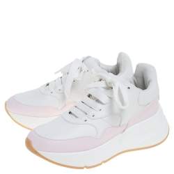 Pre Owned Alexander McQueen White/Pink Leather Oversized Runner Low Top Sneakers Size 37
