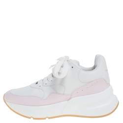 Pre Owned Alexander McQueen White/Pink Leather Oversized Runner Low Top Sneakers Size 37