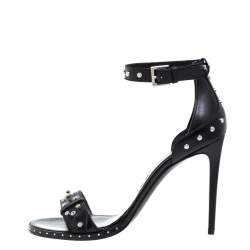 Pre Owned Alexander McQueen Black Studded Leather Ankle Strap Sandals Size 39