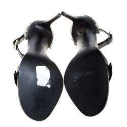 Pre Owned Alexander McQueen Black Studded Leather Ankle Strap Sandals Size 39