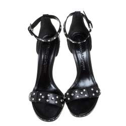 Pre Owned Alexander McQueen Black Studded Leather Ankle Strap Sandals Size 39