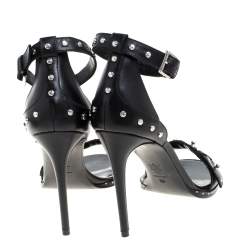 Pre Owned Alexander McQueen Black Studded Leather Ankle Strap Sandals Size 39