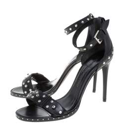 Pre Owned Alexander McQueen Black Studded Leather Ankle Strap Sandals Size 39